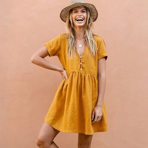 Rove Tumeric Yellow Linen Babydoll Dress - Size L
